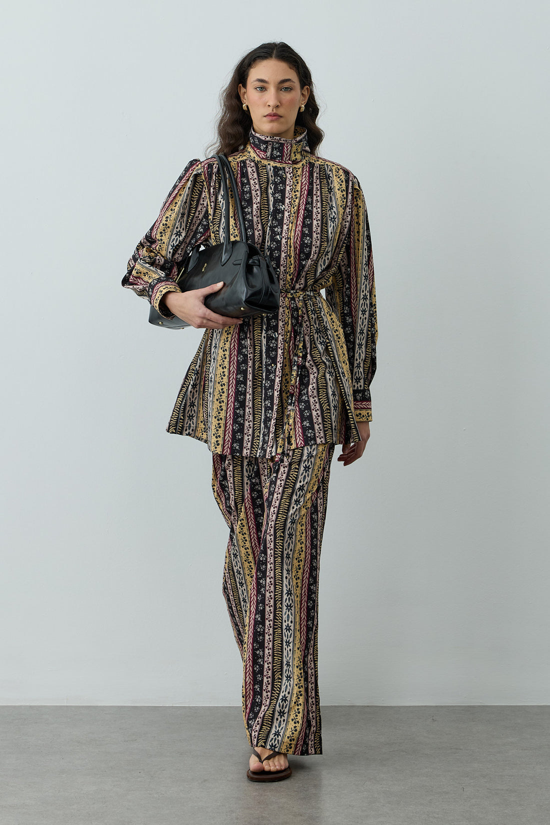High Collar Patterned Set