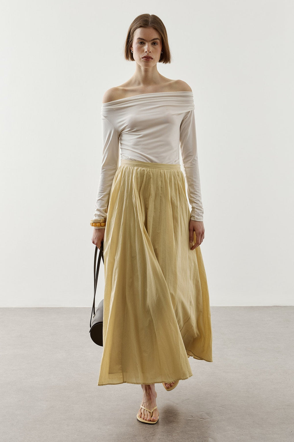 Panelled Wide Skirt Yellow