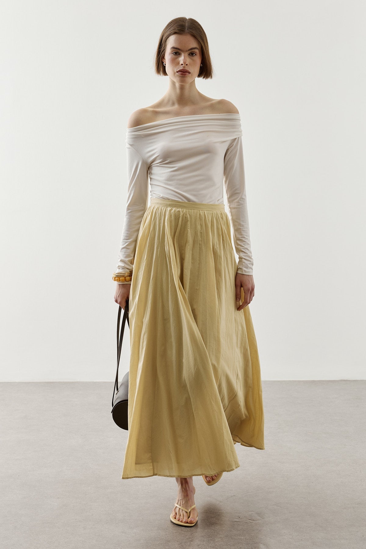 Panelled Wide Skirt Yellow