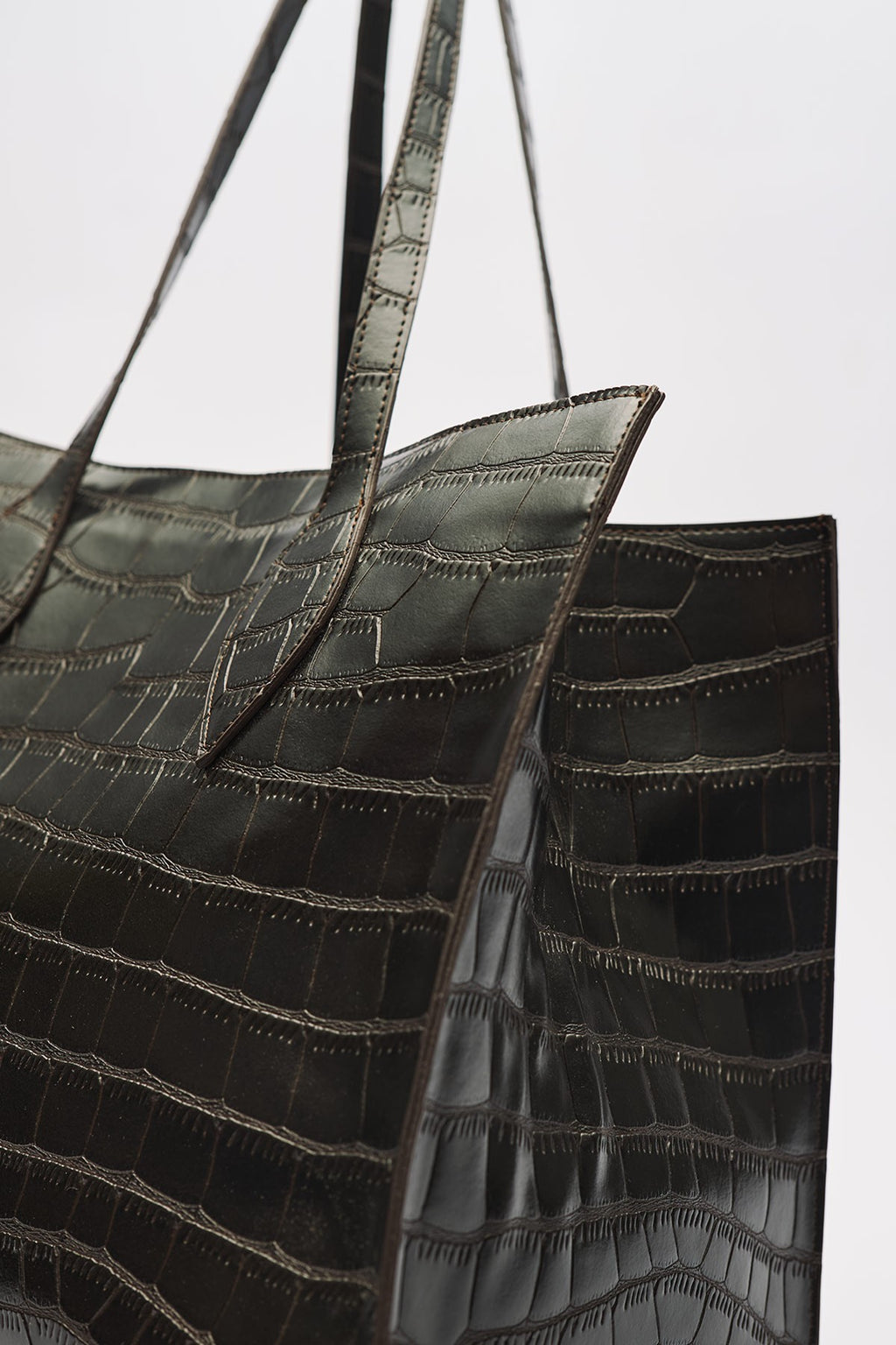 Embossed Leather City Bag Brown