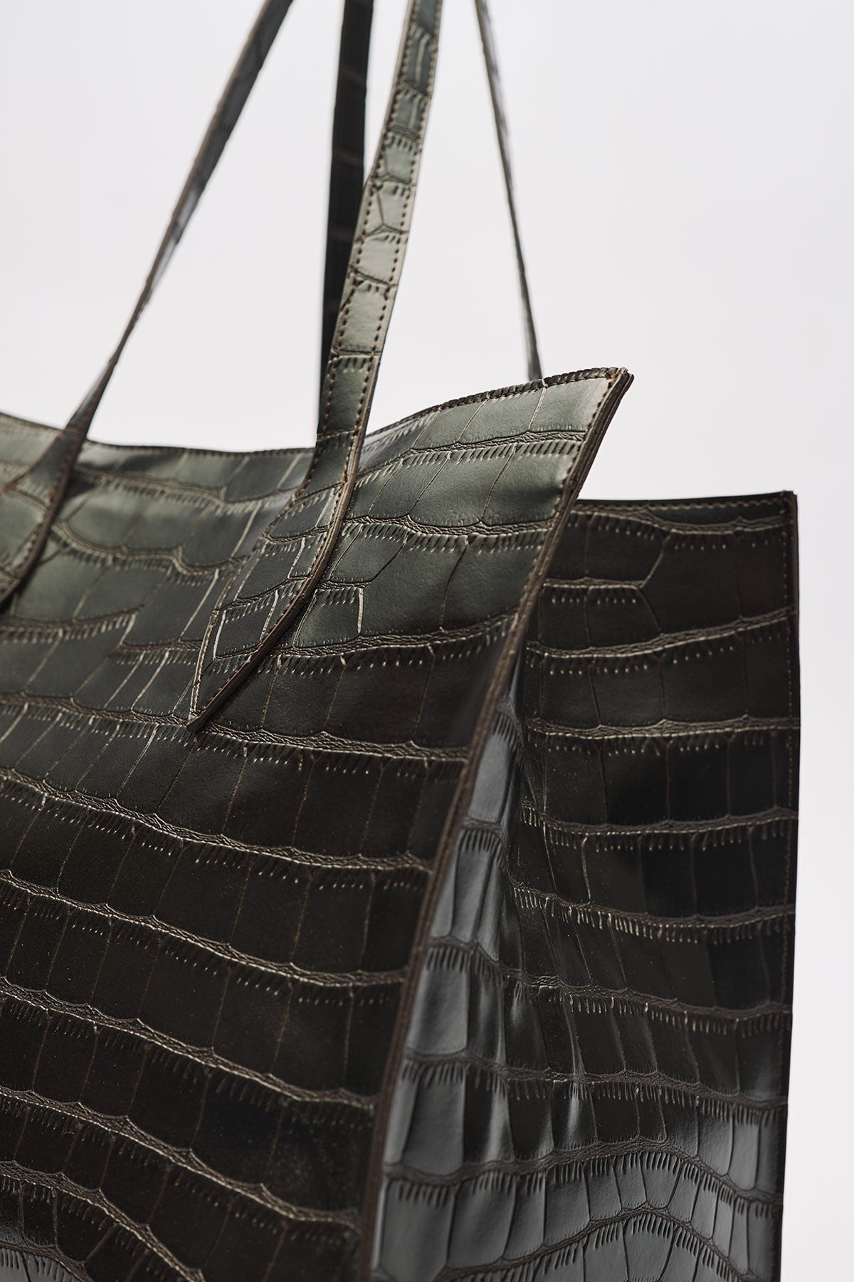 Embossed Leather City Bag Brown