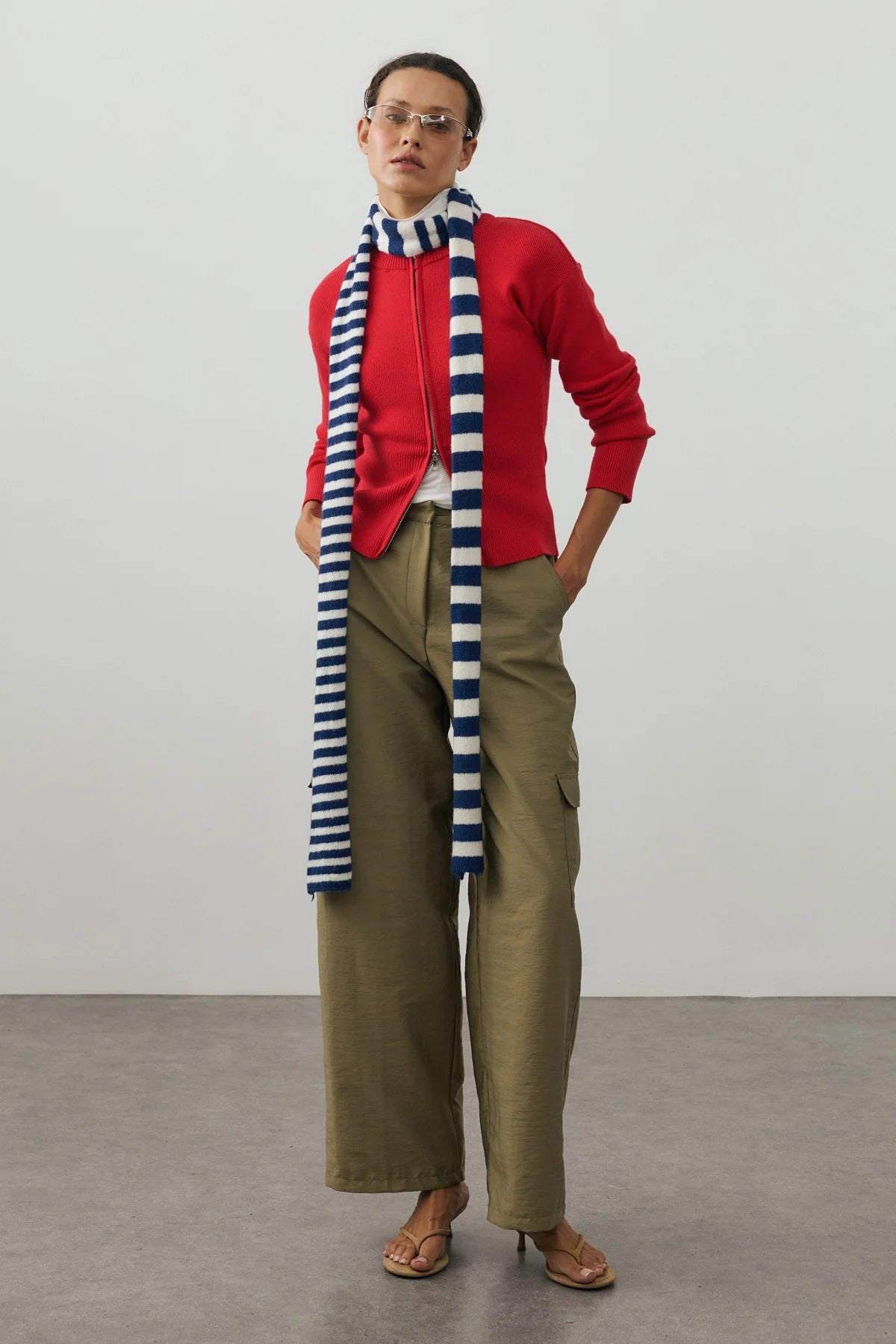 Striped Slim Scarf Royal Blue And White