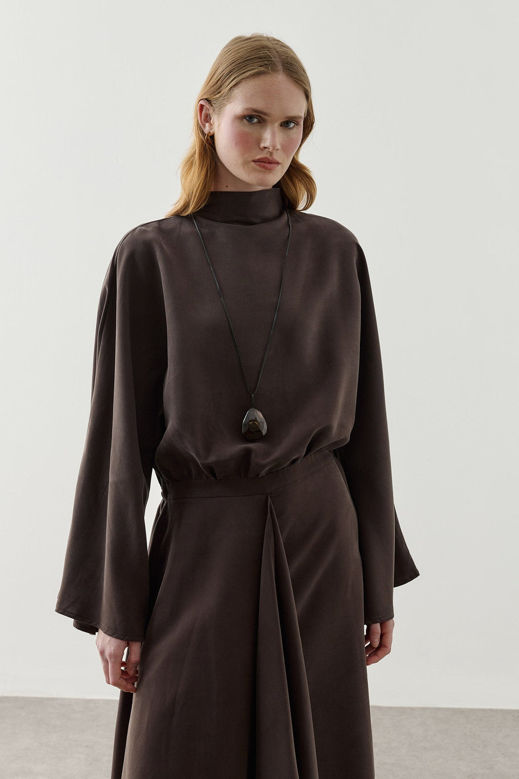 Front Panelled Tencel Dress Brown