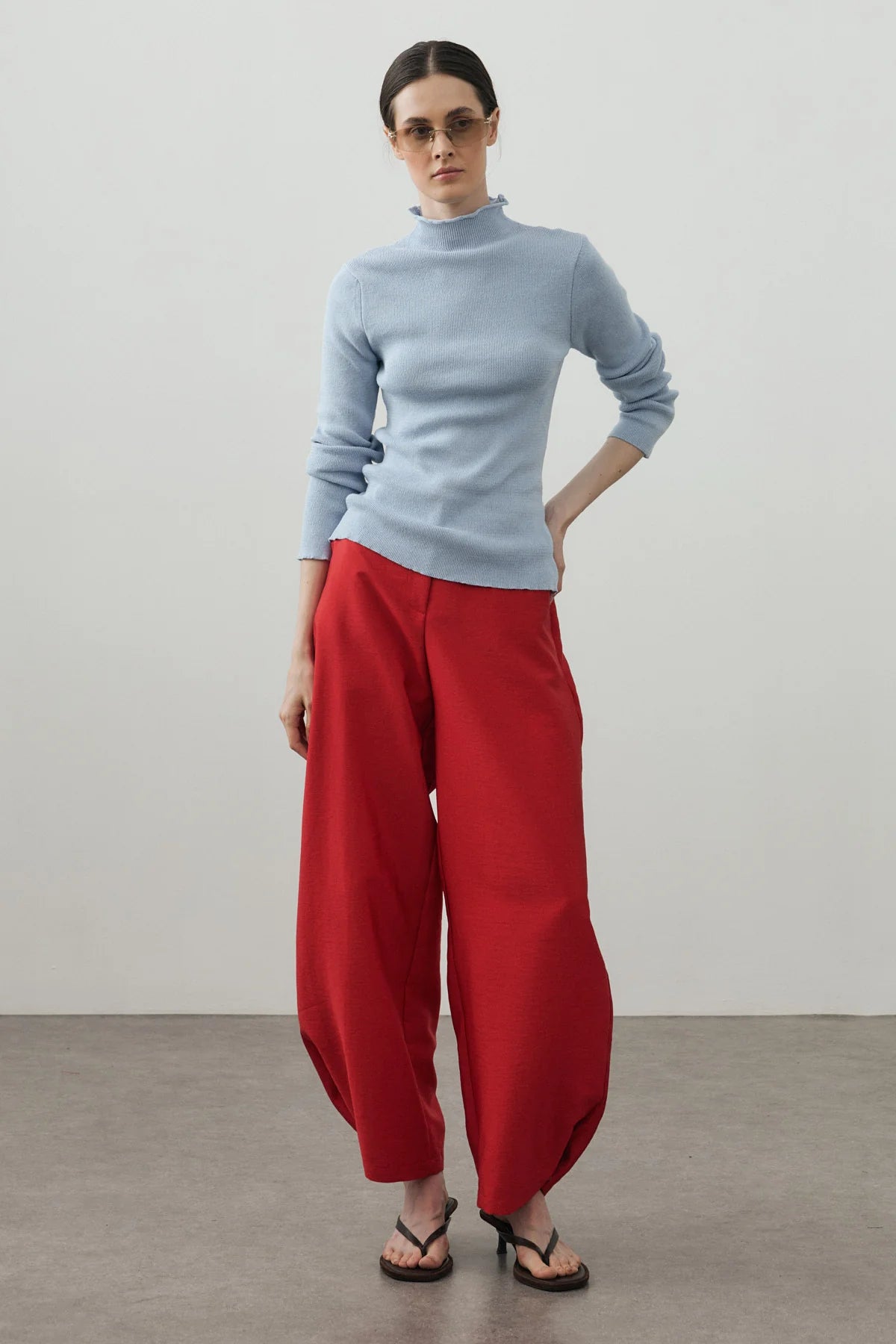 Fine-Ribbed Cotton Knit Bodysuit Baby Blue