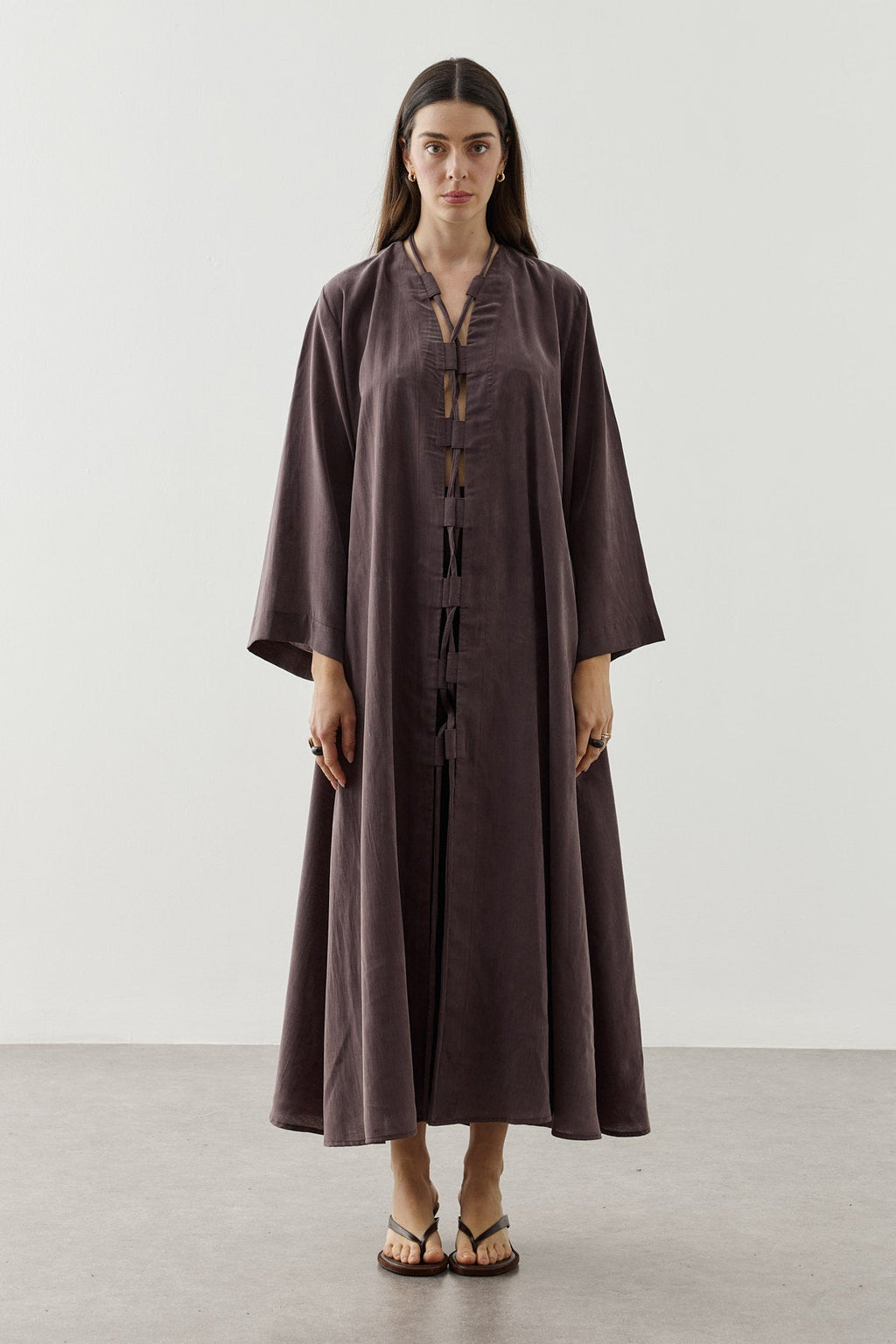 Wide Belt-Loop Kimono Brown