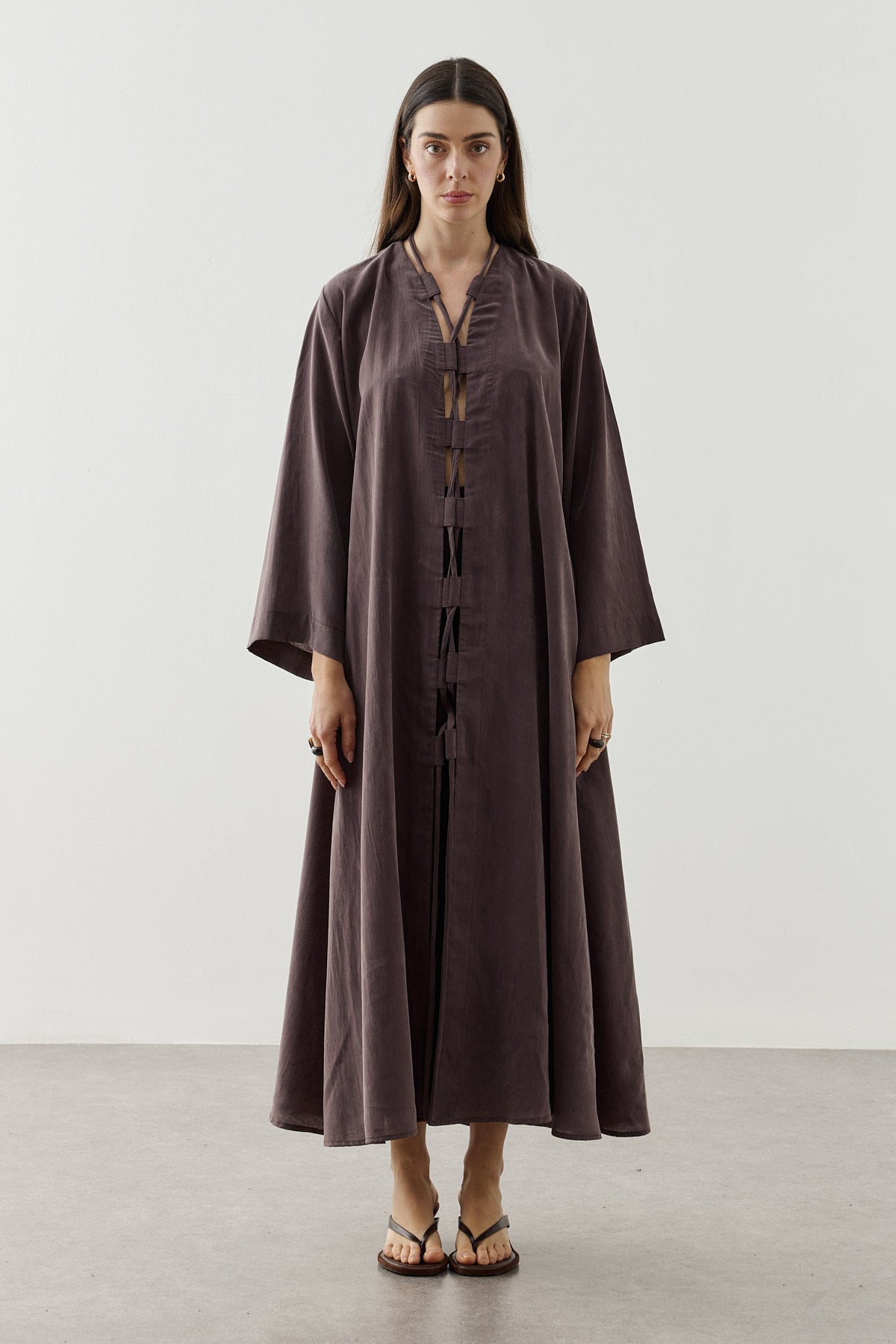 Wide Belt-Loop Kimono Brown
