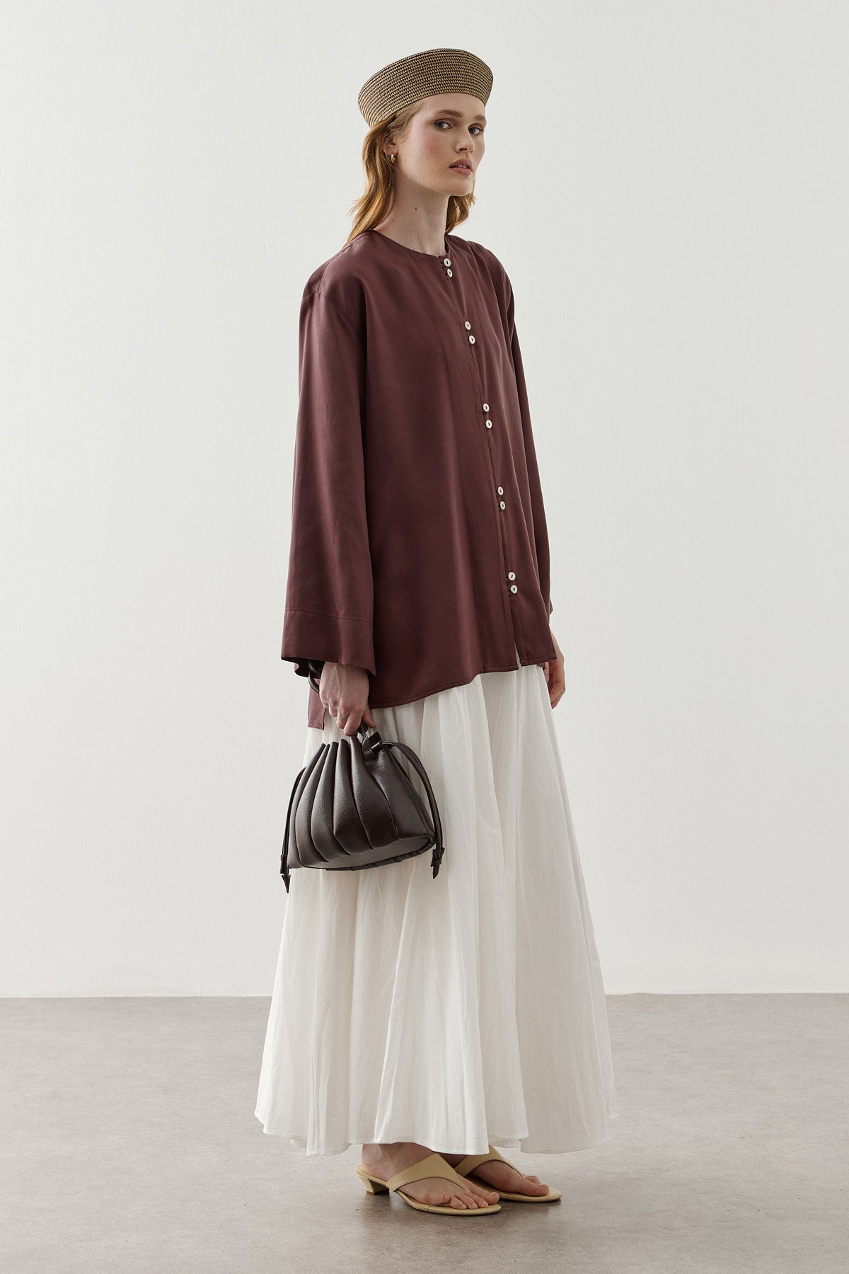 Tencel Tab-Detail Shirt Plum