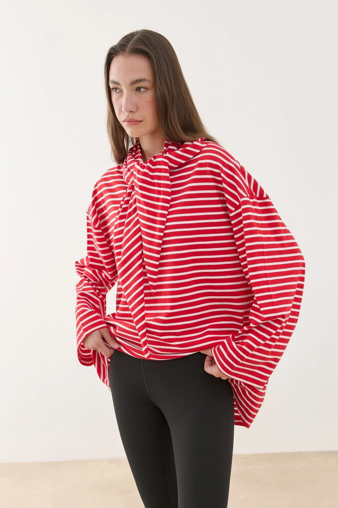 Scarf Striped Long Sleeve Cotton
T-Shirt Red