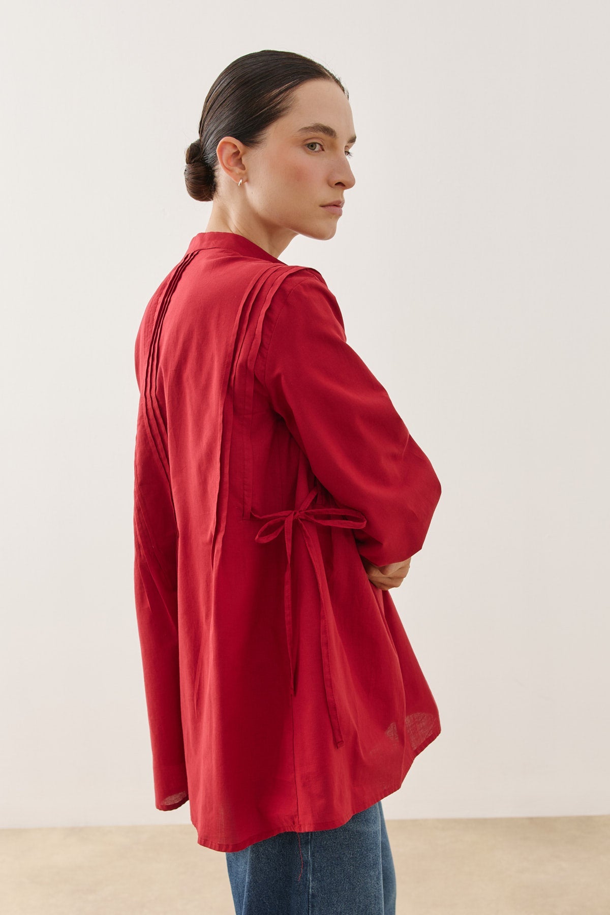 Pleated Cotton Shirt Red