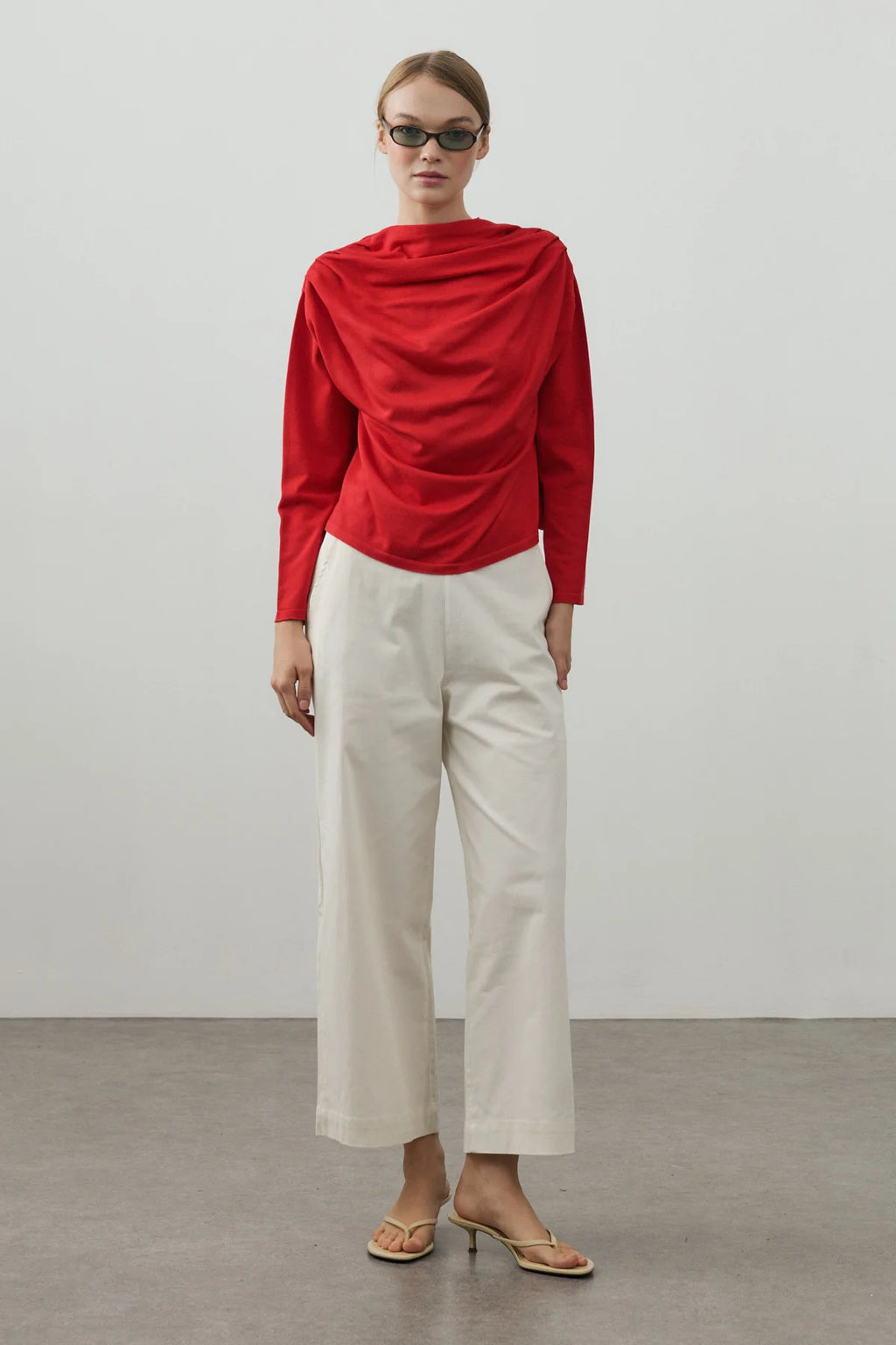Draped Lightweight Knit Top Red