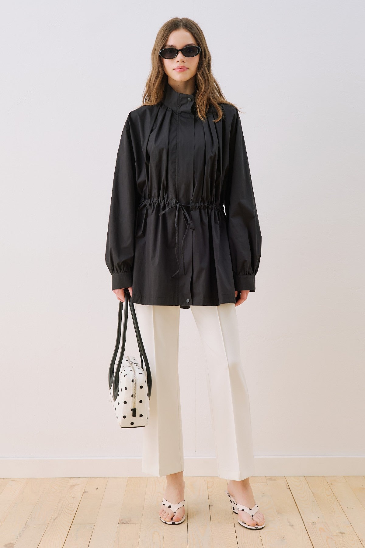 Dina Pleated-Detail Jacket Black