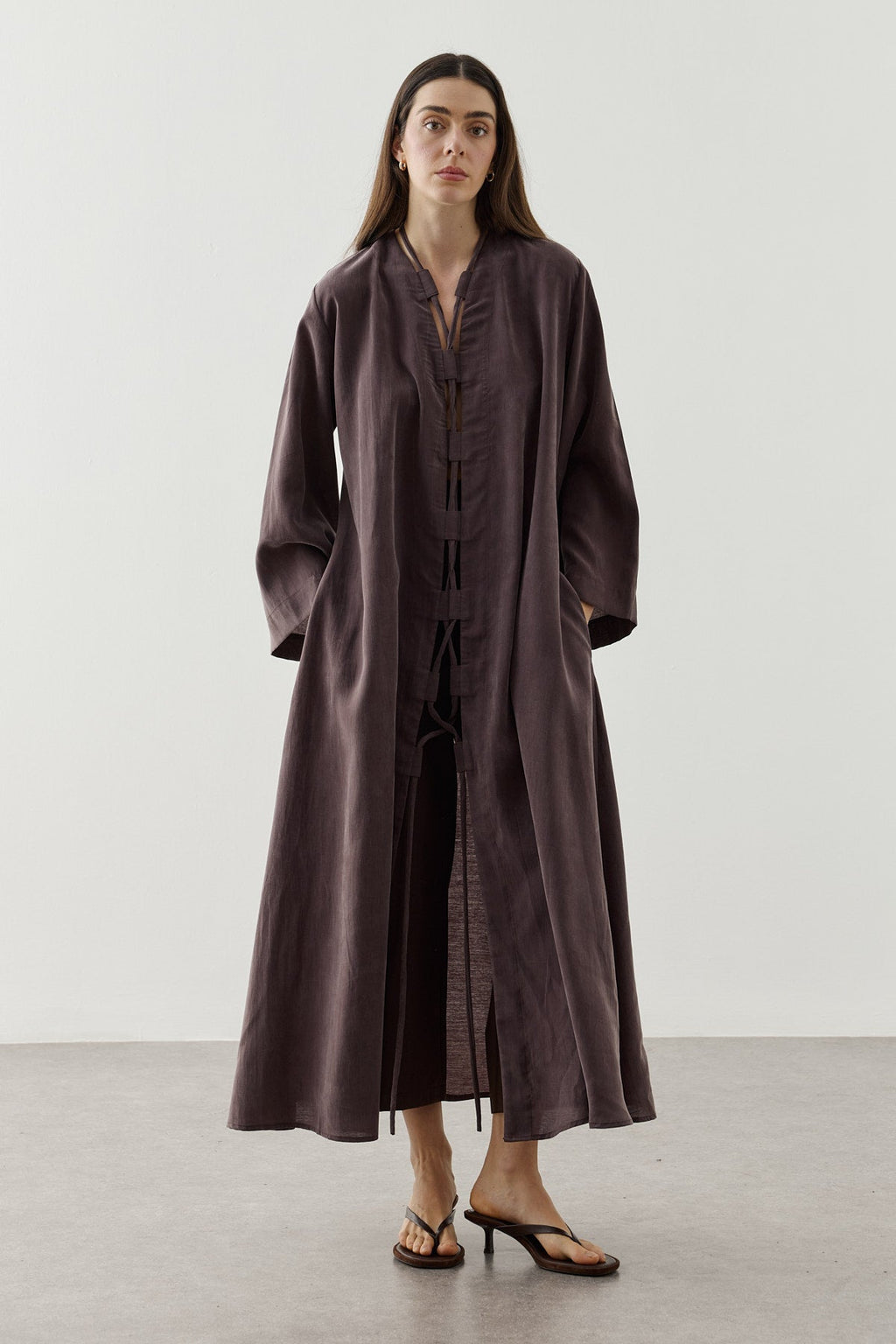 Wide Belt-Loop Kimono Brown