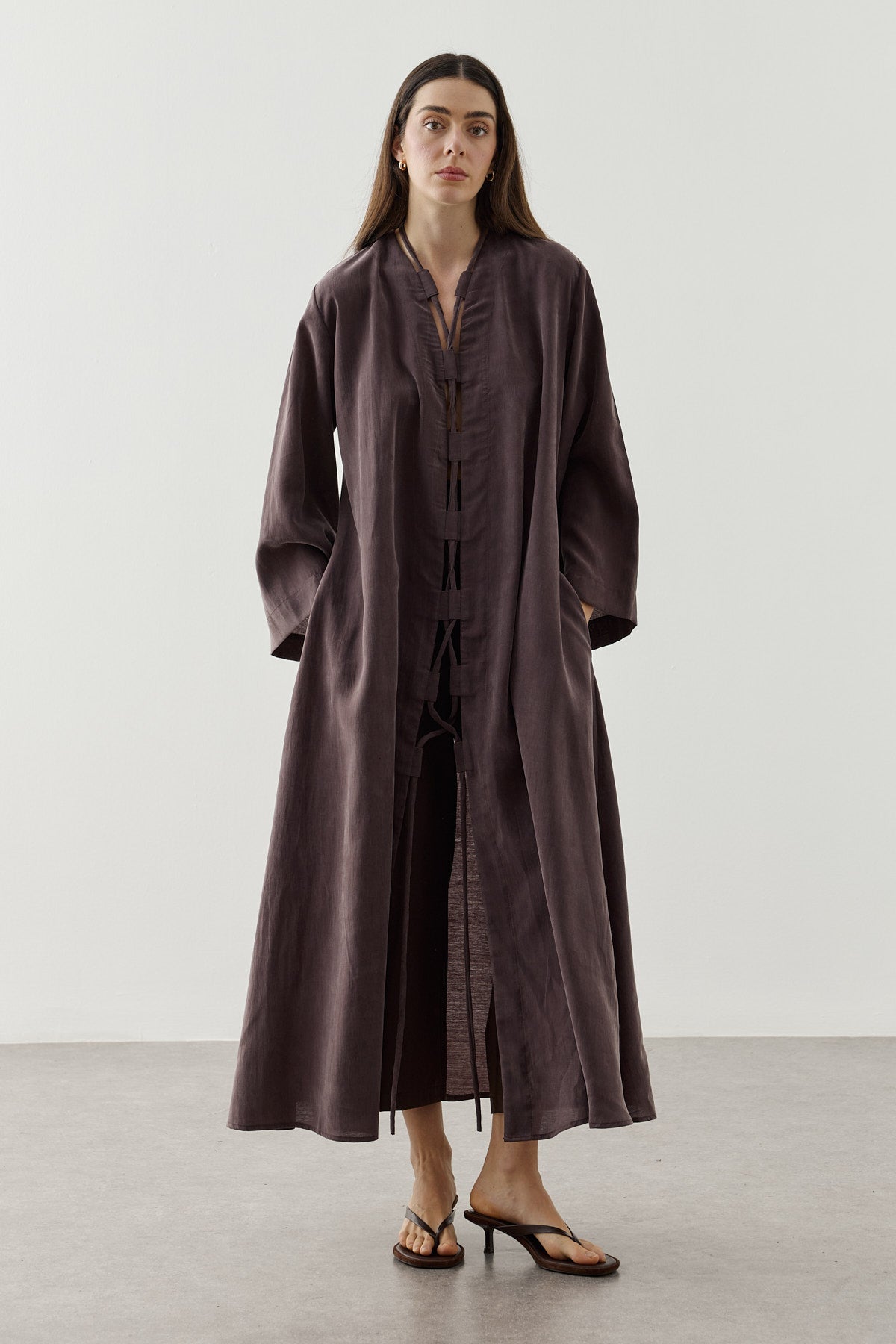 Wide Belt-Loop Kimono Brown