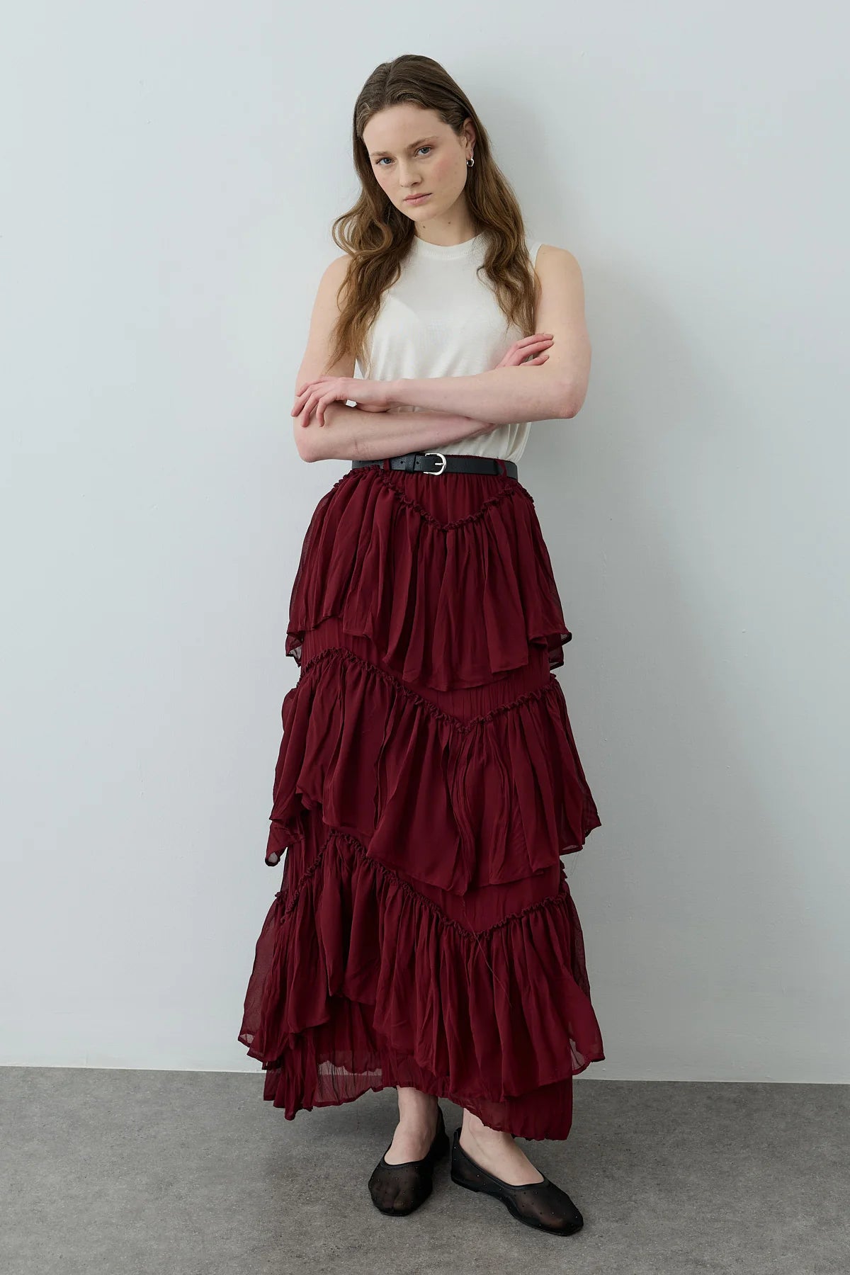 Multi-Panel Skirt Burgundy