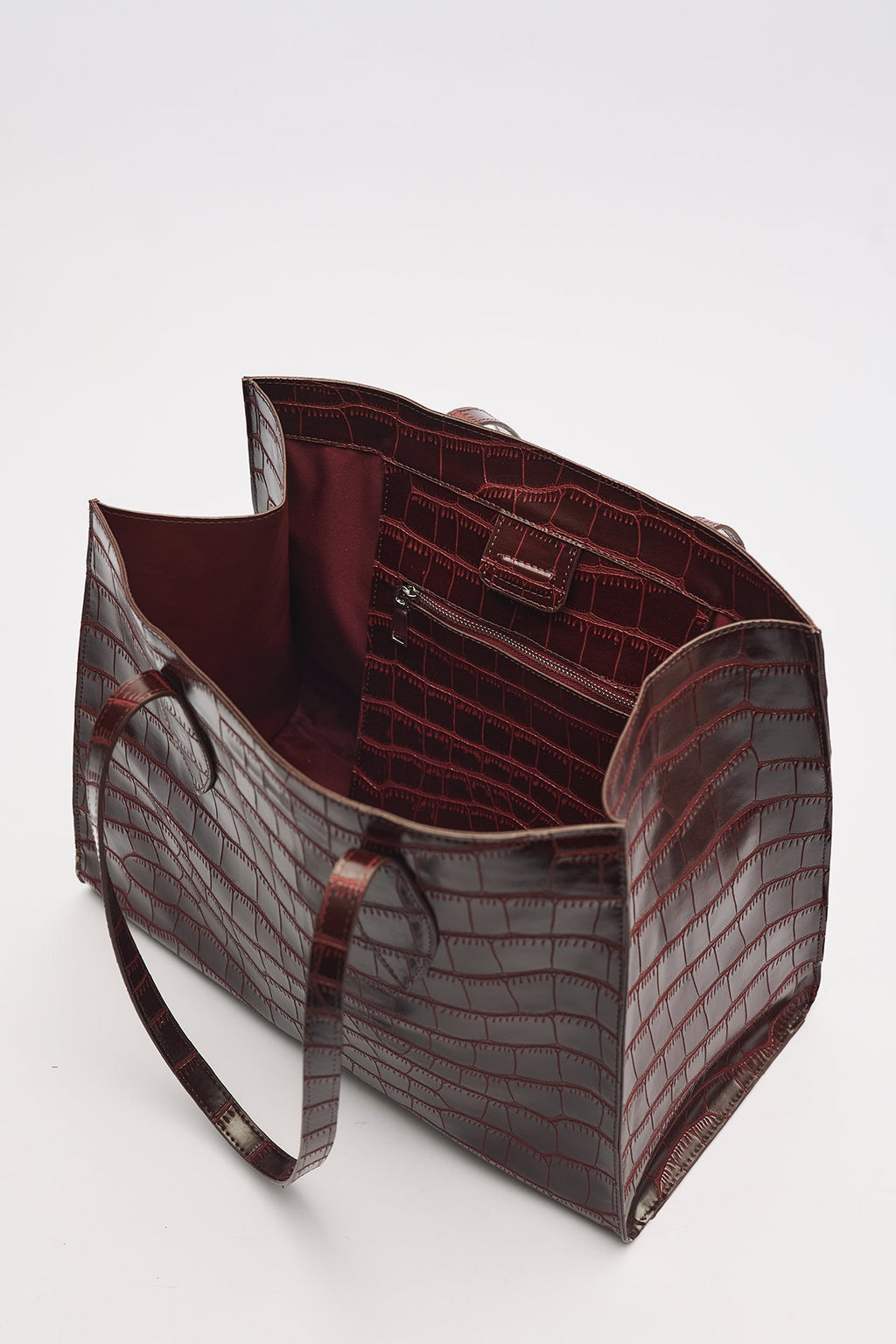 Embossed Leather City Bag Burgundy