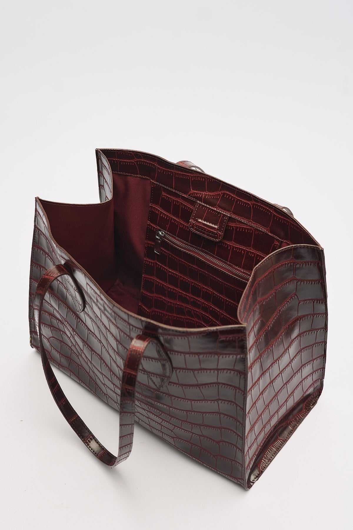Embossed Leather City Bag Burgundy