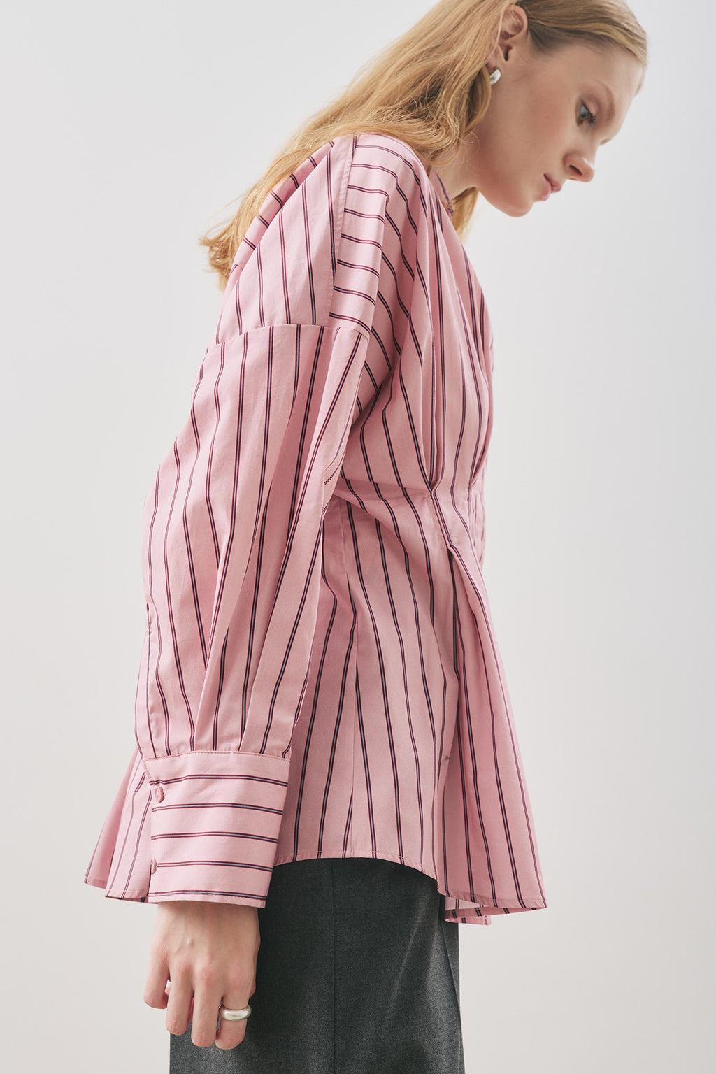 Pleated-Detail Shirt Pink Striped