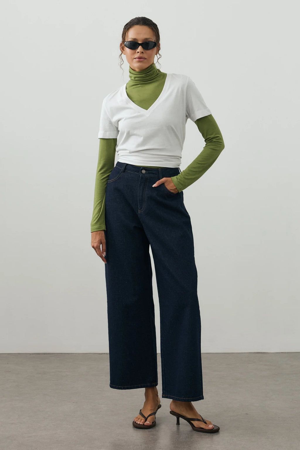 Ankle-Length Relaxed-Fit Denim Pants Dark Blue
