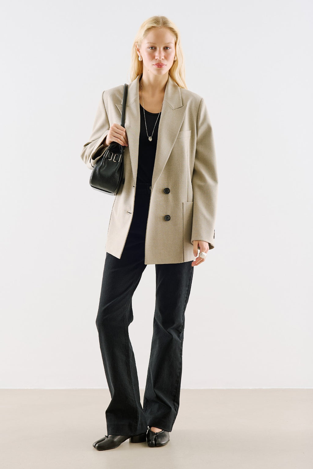 Belted Double-Breasted Pocket Blazer Jacket Stone