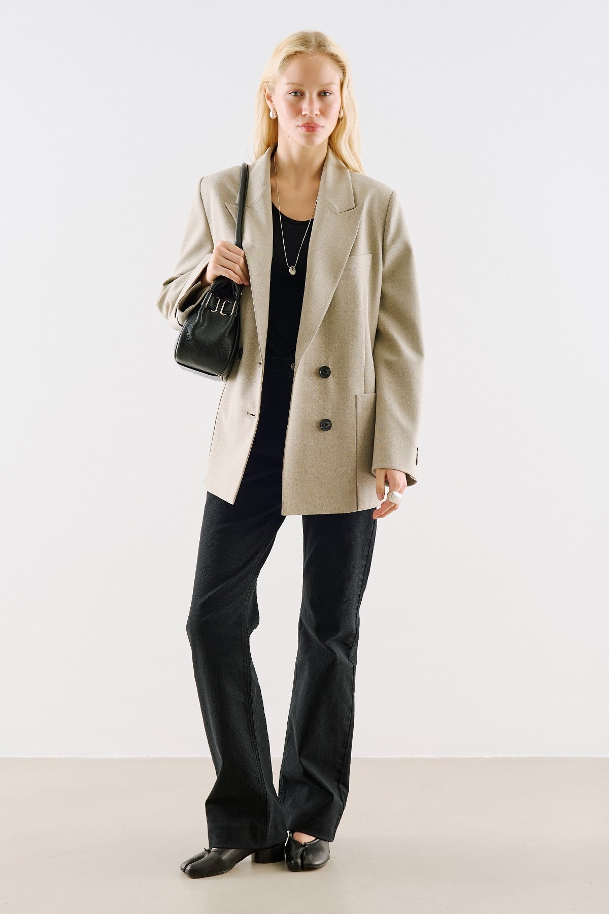 Belted Double-Breasted Pocket Blazer Jacket Stone