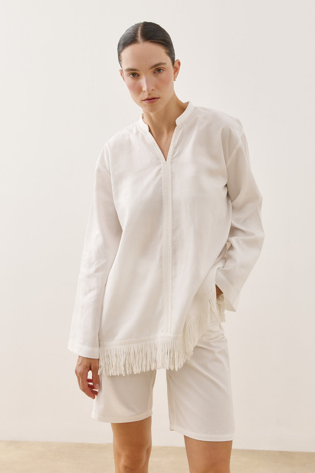 Fringed Tencel Shirt White