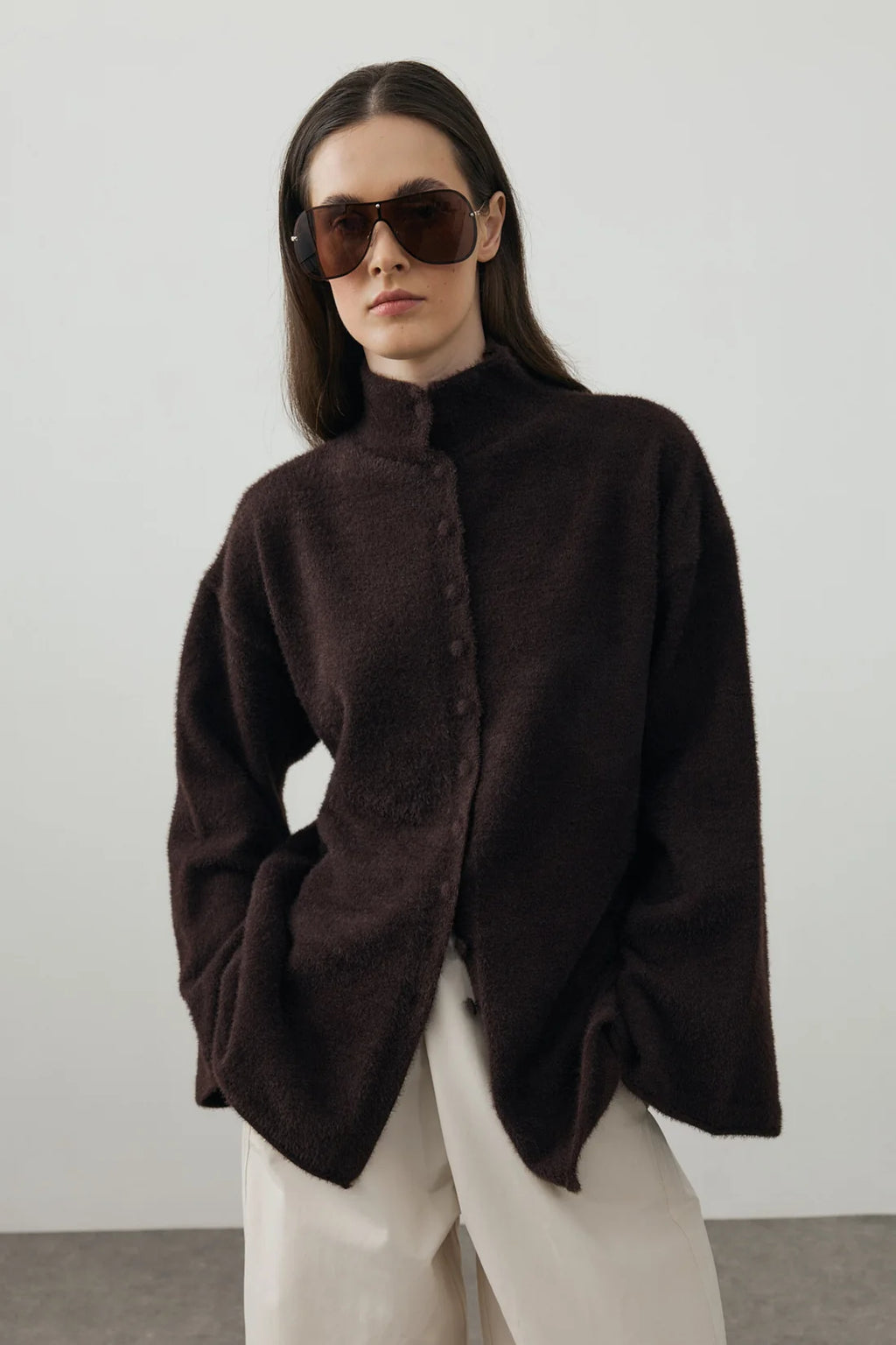 Multi-Button Soft Cardigan Dark Brown