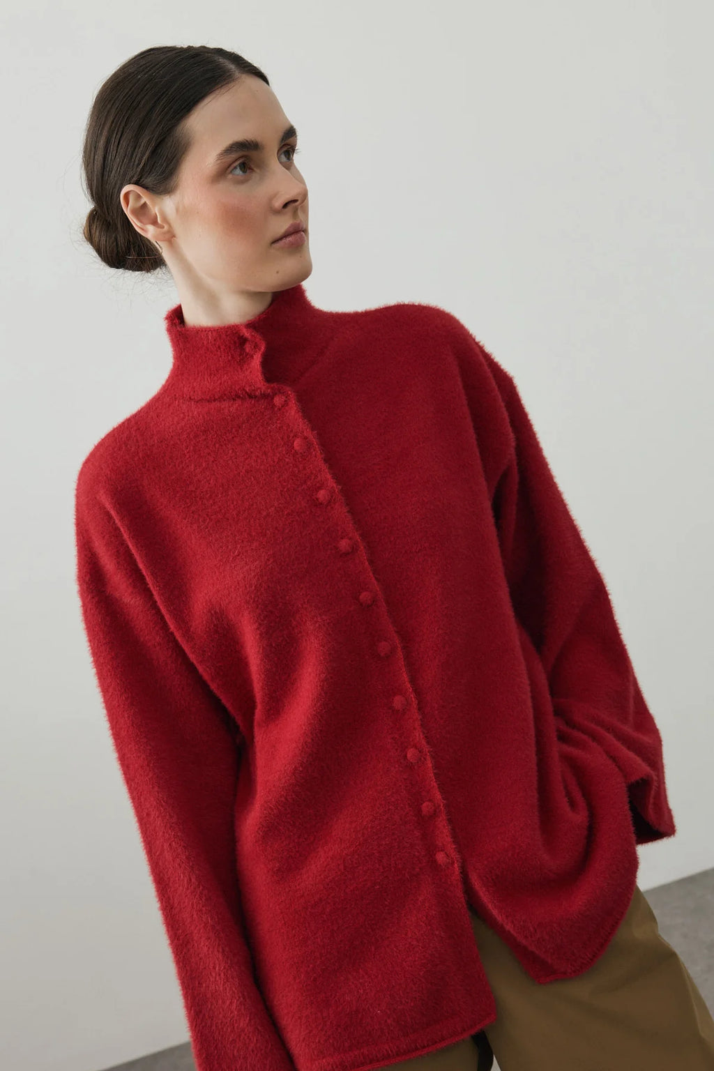 Multi-Button Soft Cardigan Red