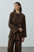 Lace-Up Detail Top Brown