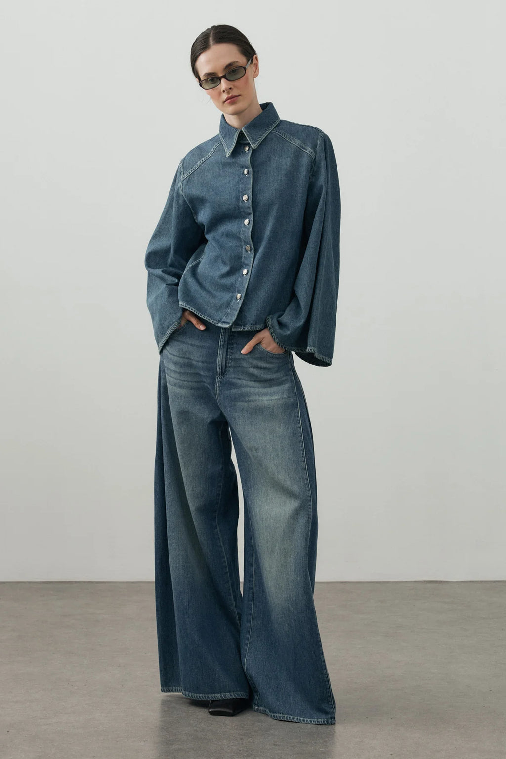 Wide-Sleeve Denim Shirt
