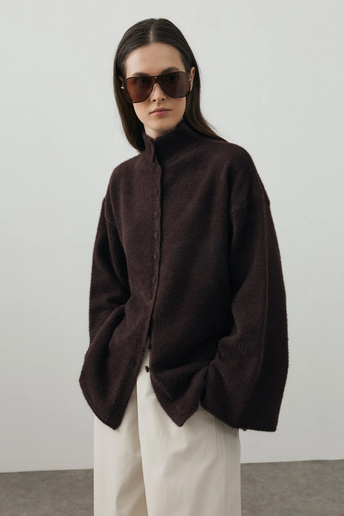 Multi-Button Soft Cardigan Dark Brown
