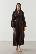 Linen Darted Zip-Up Dress Brown