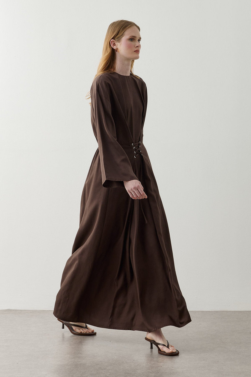 Eyelet-Detail Tencel Dress Brown