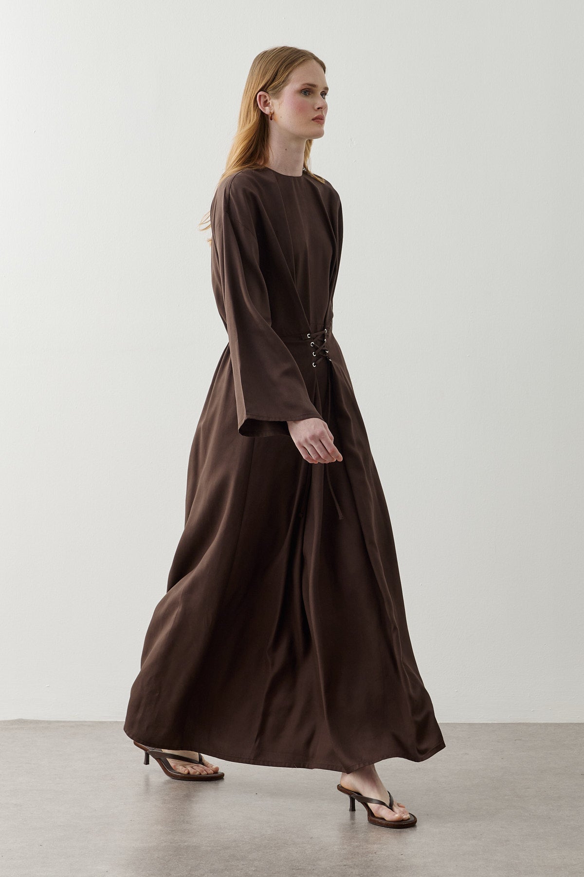 Eyelet-Detail Tencel Dress Brown