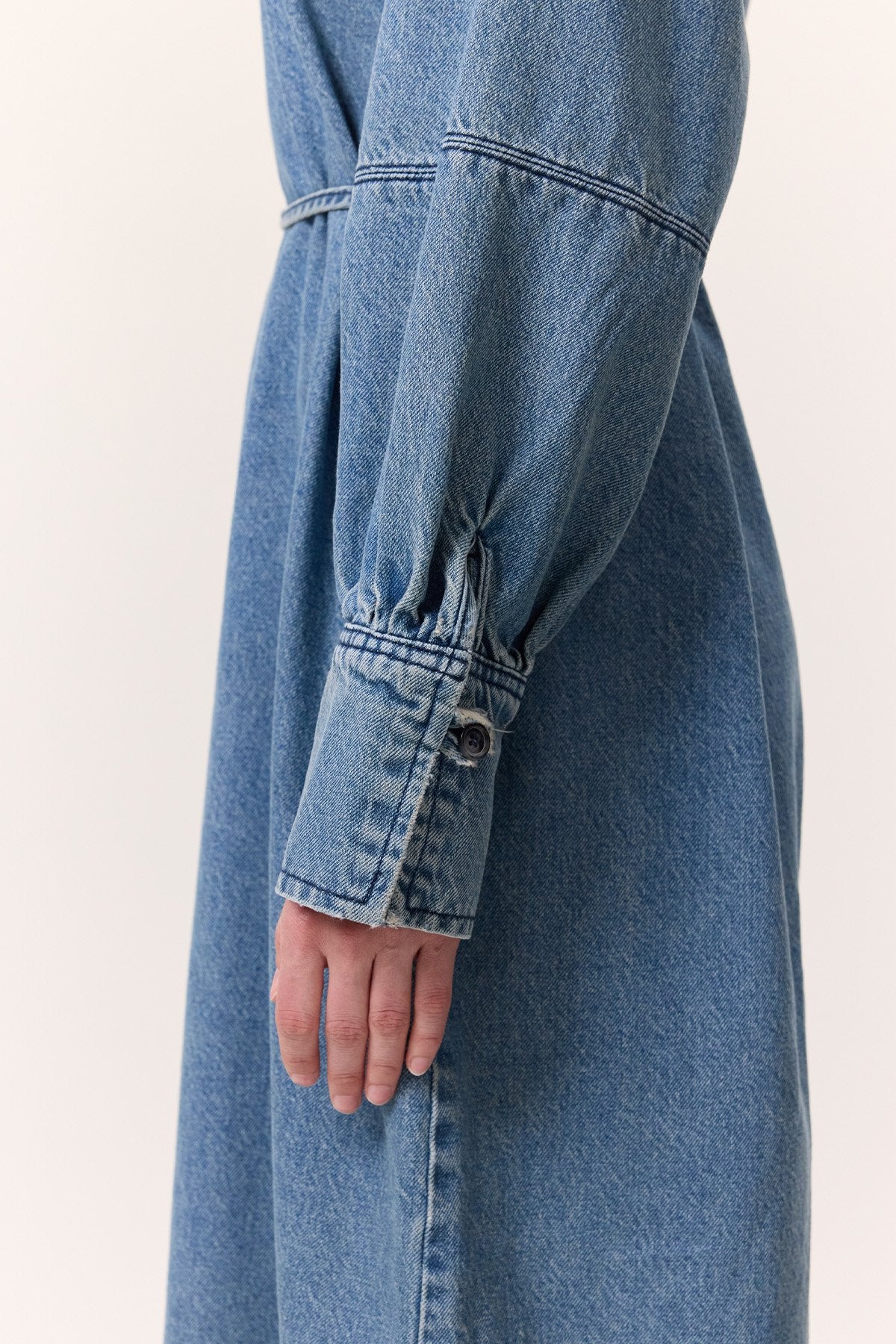 Cuff-Detail Denim Dress Light Blue