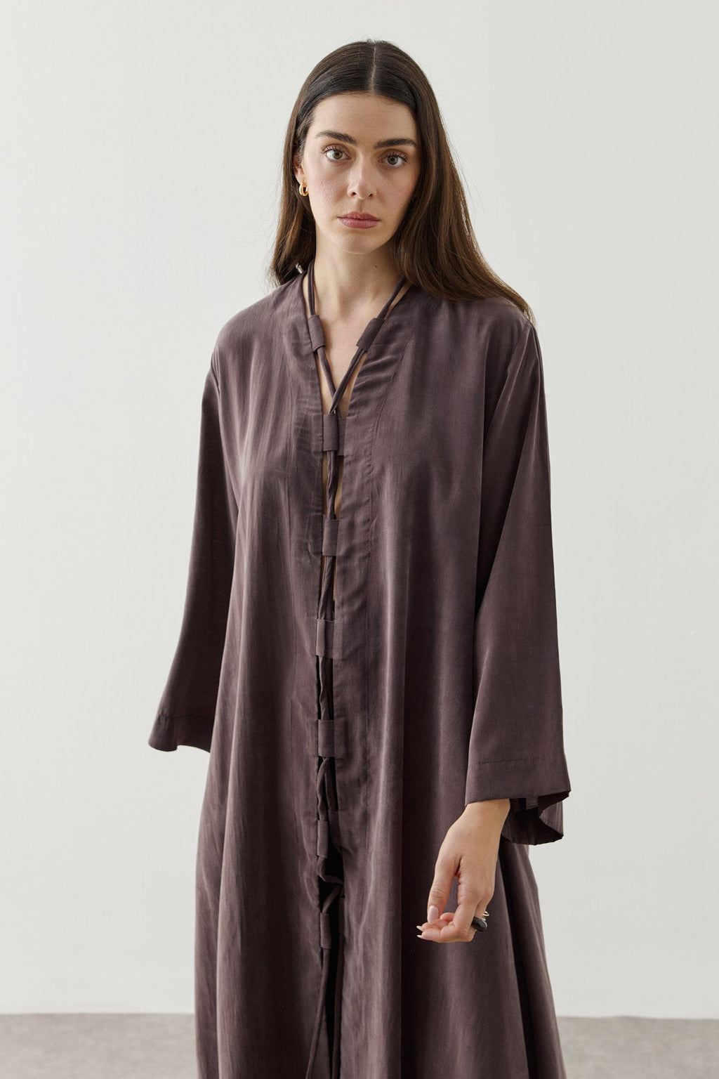 Wide Belt-Loop Kimono Brown