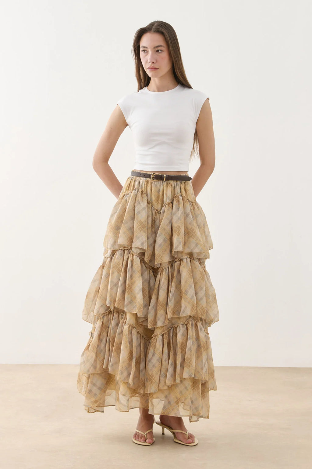 Multi-Panel Plaid Skirt Yellow
