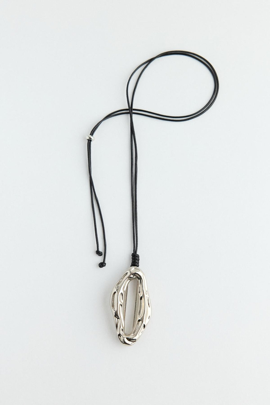 Textured Metal Pendant Silver Necklace