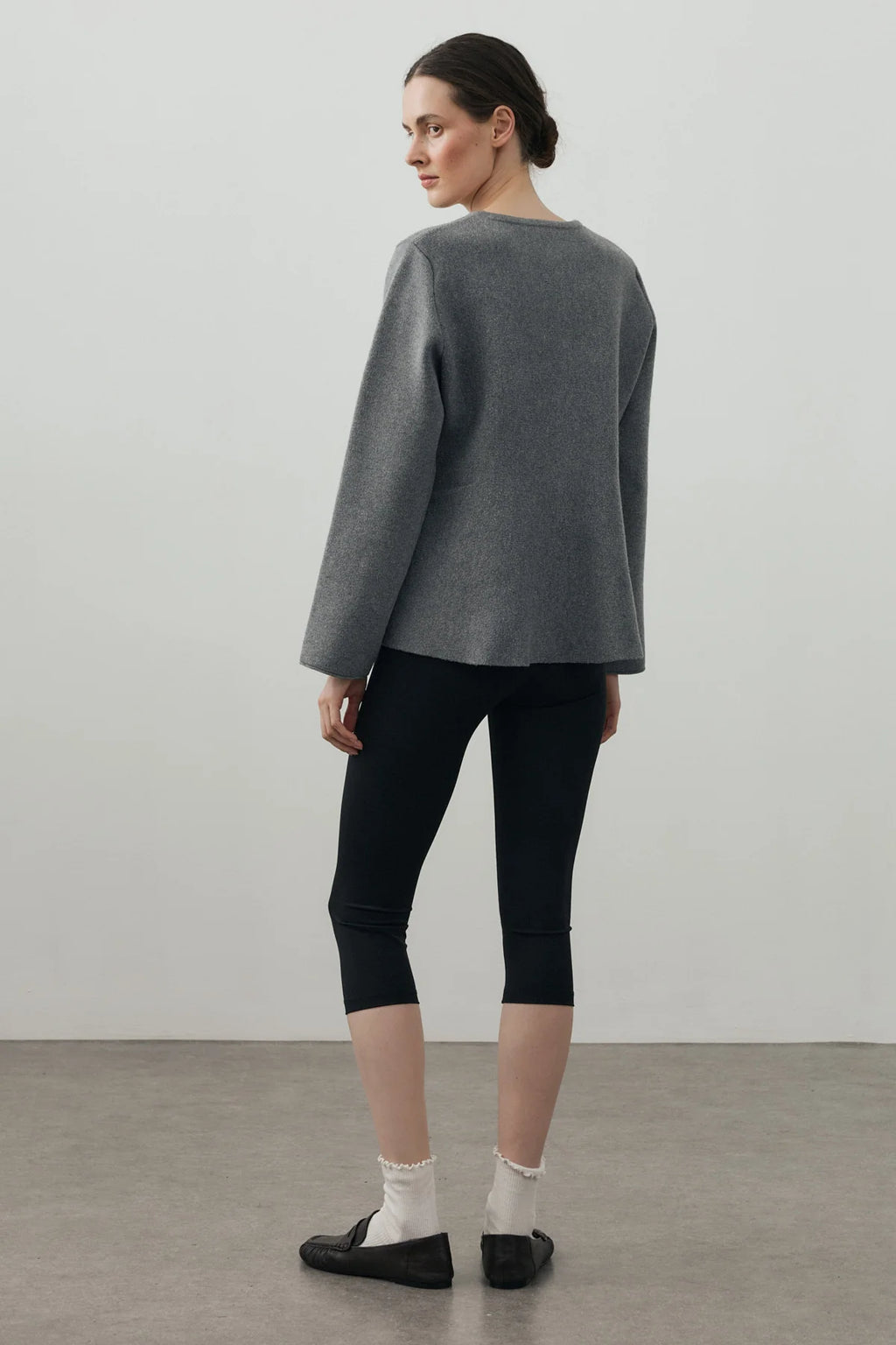 Wavy-Hem Knit Jacket Gray