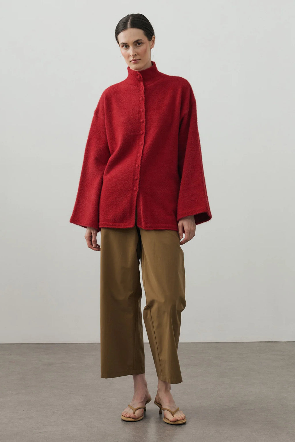 Multi-Button Soft Cardigan Red
