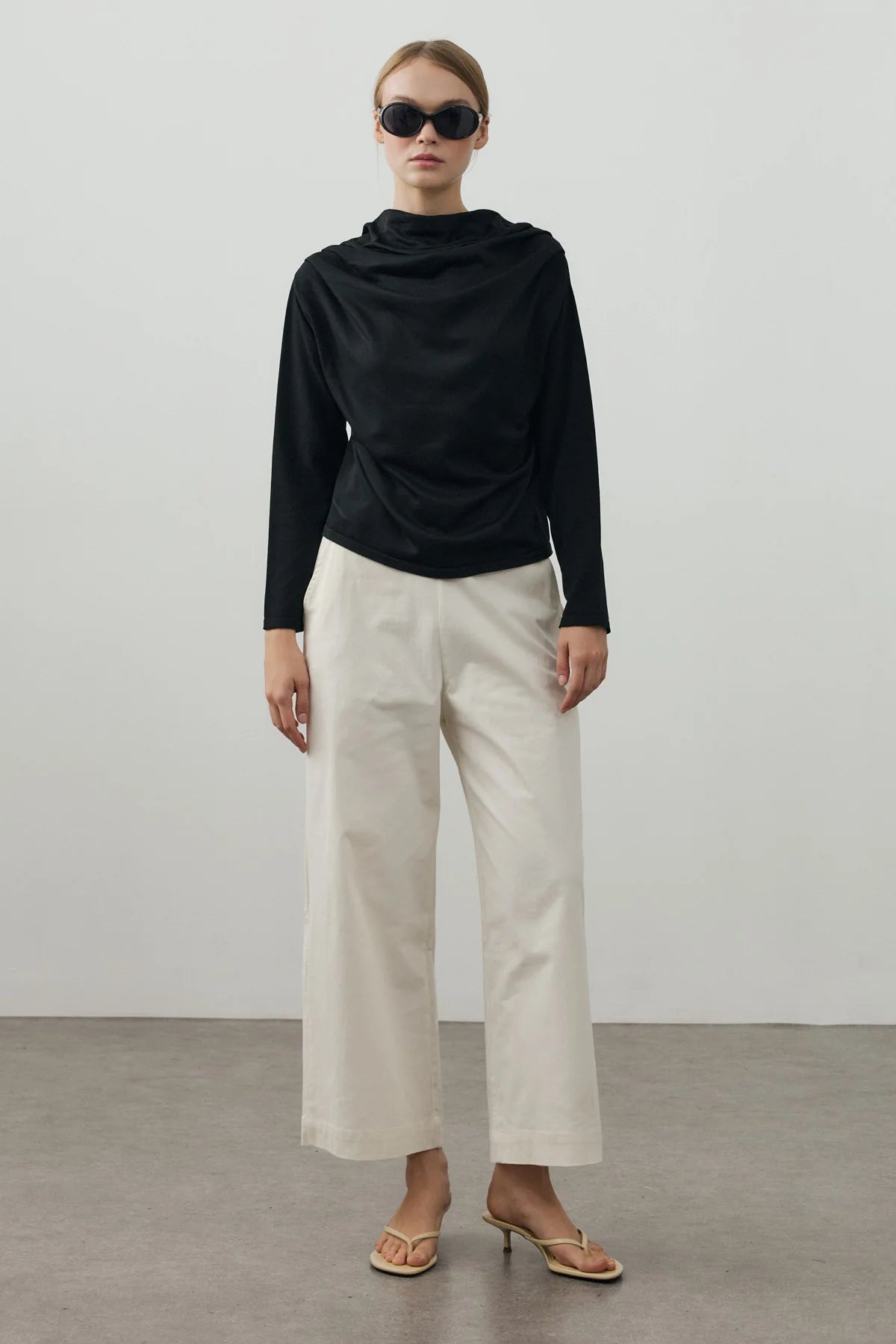 Draped Lightweight Knit Top Black