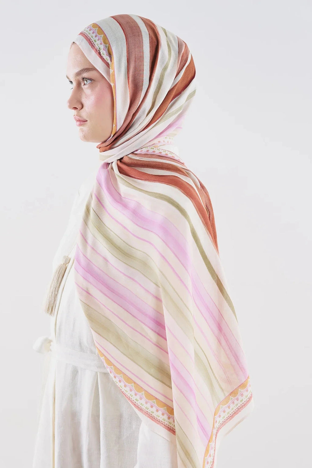 Summer Blocks Ramie Viscose Shawl Lilac & Brown