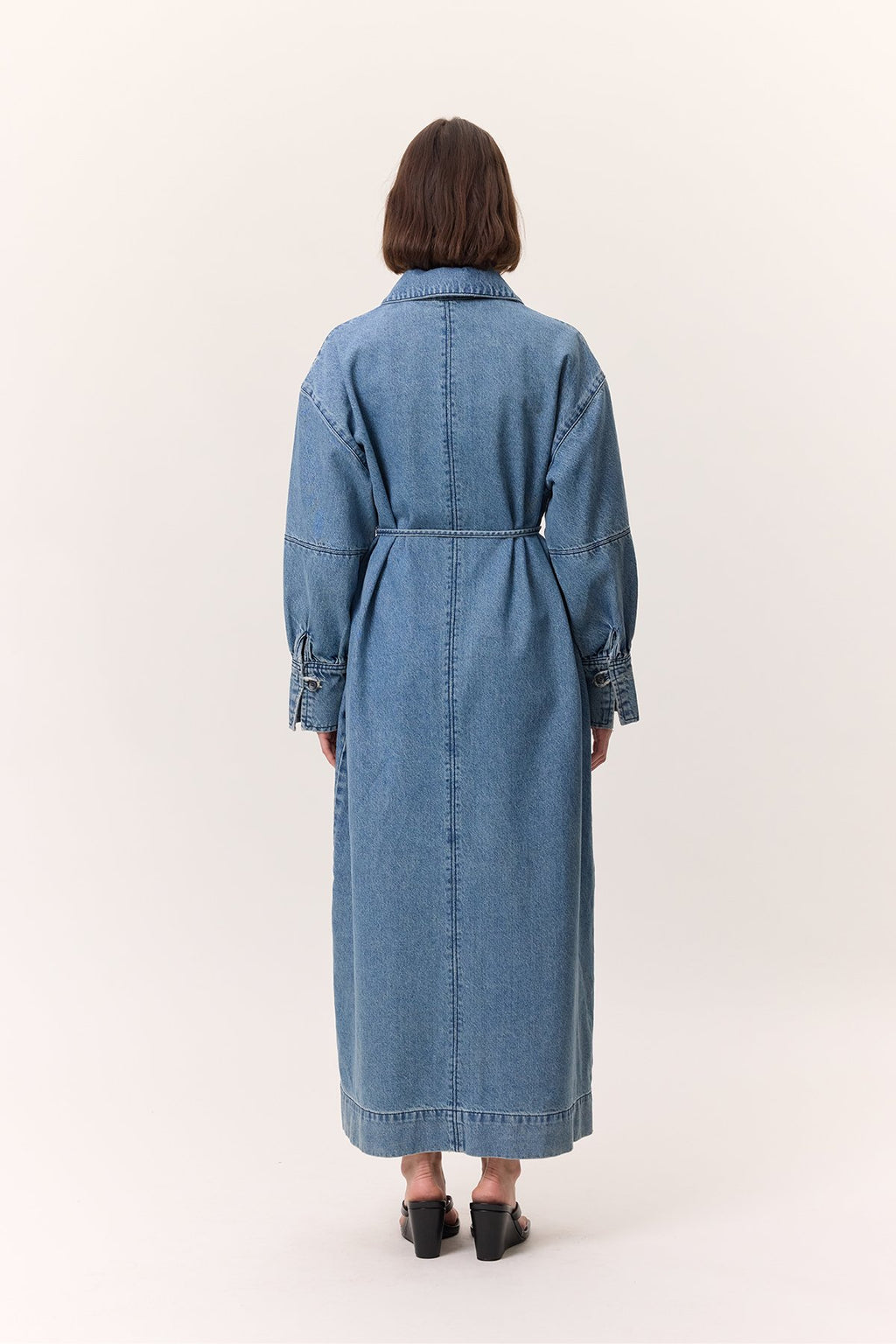 Cuff-Detail Denim Dress Light Blue