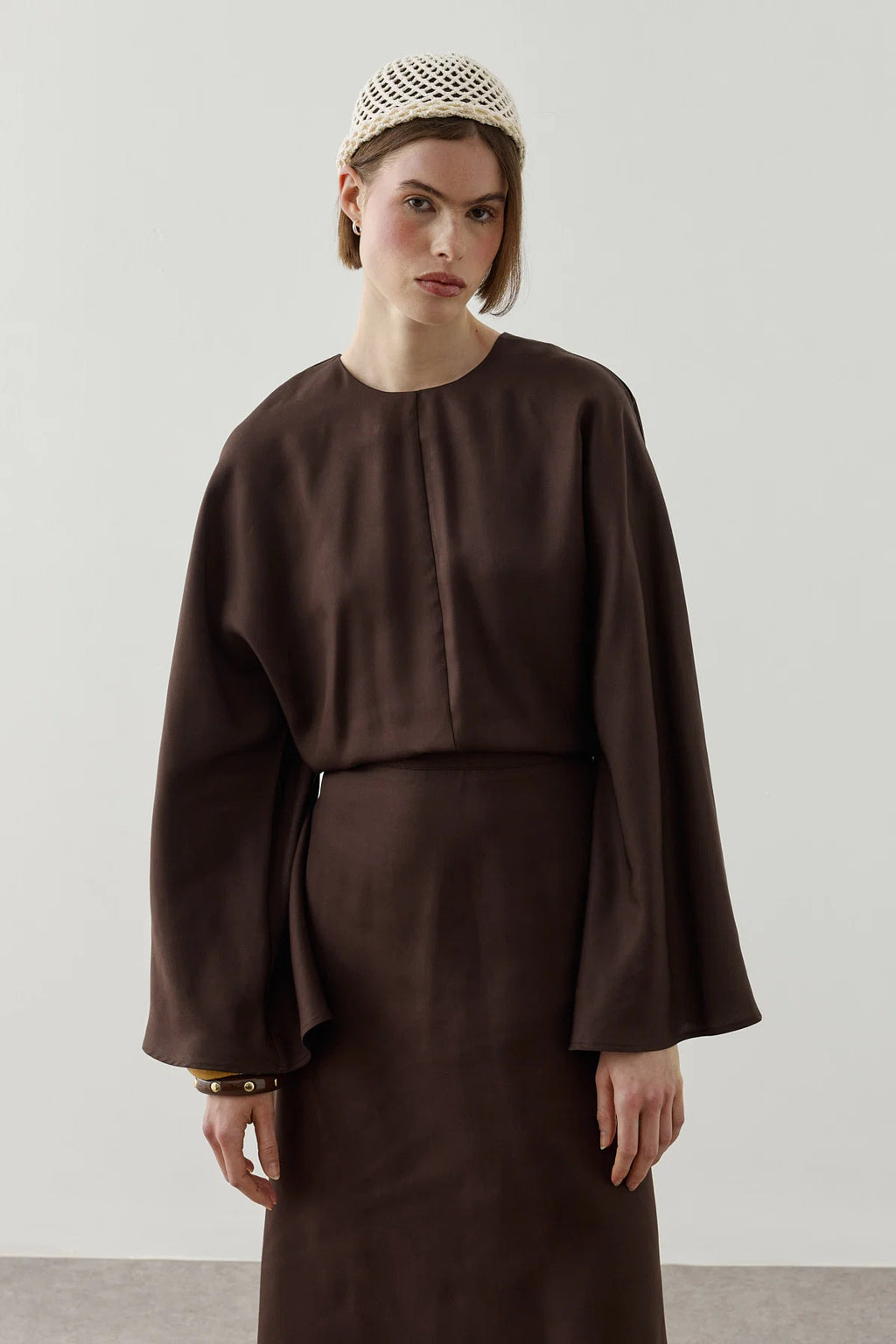 Back Tie Tencel Dress Brown