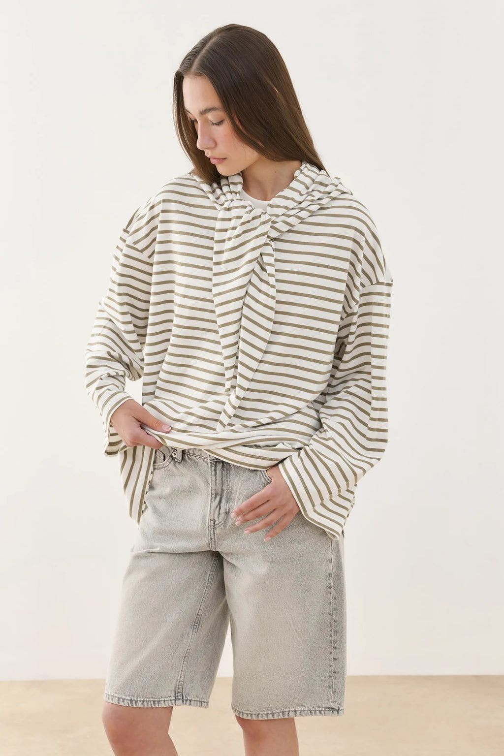 Scarf Striped Long Sleeve Cotton
T-Shirt