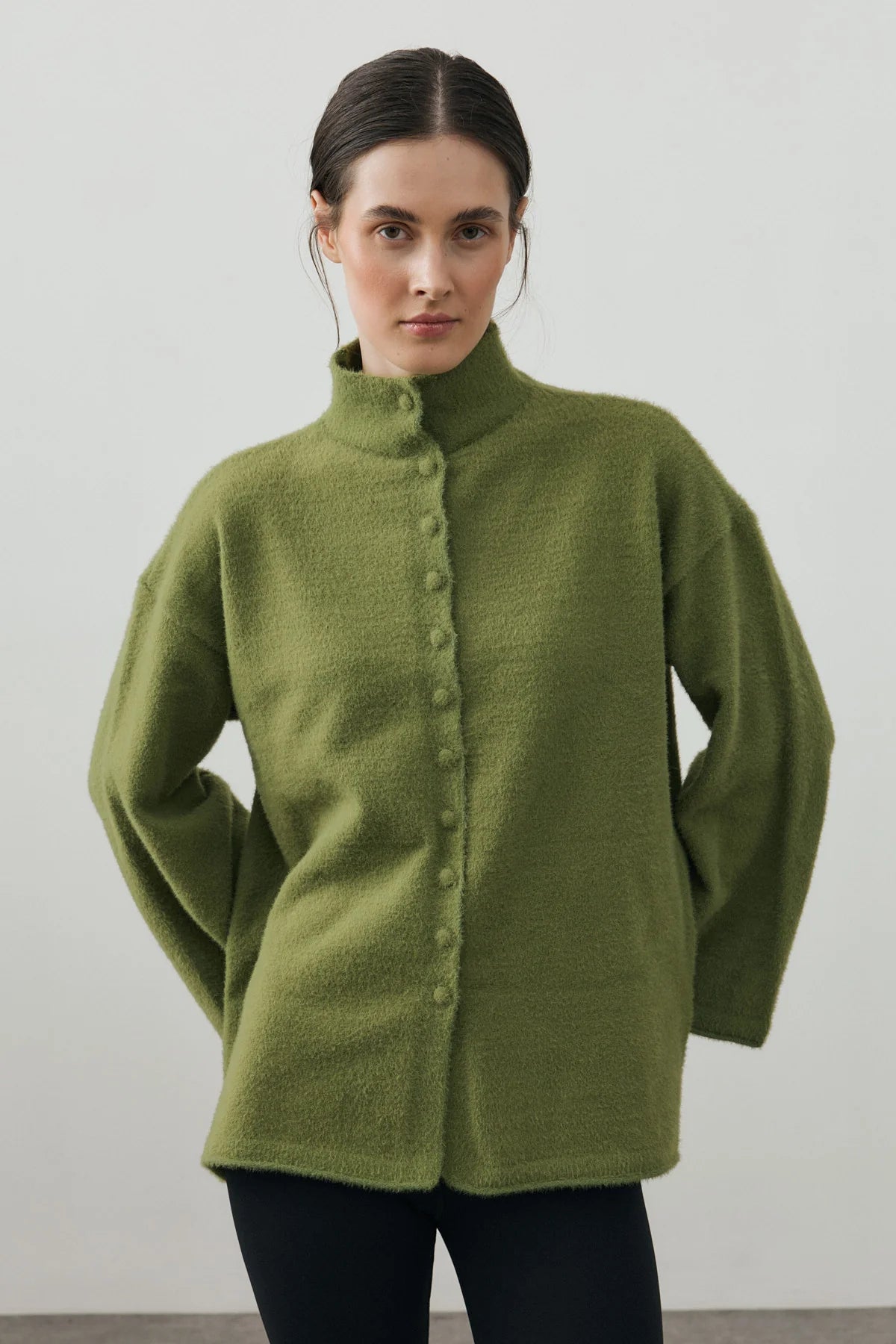 Multi-Button Soft Cardigan Moss