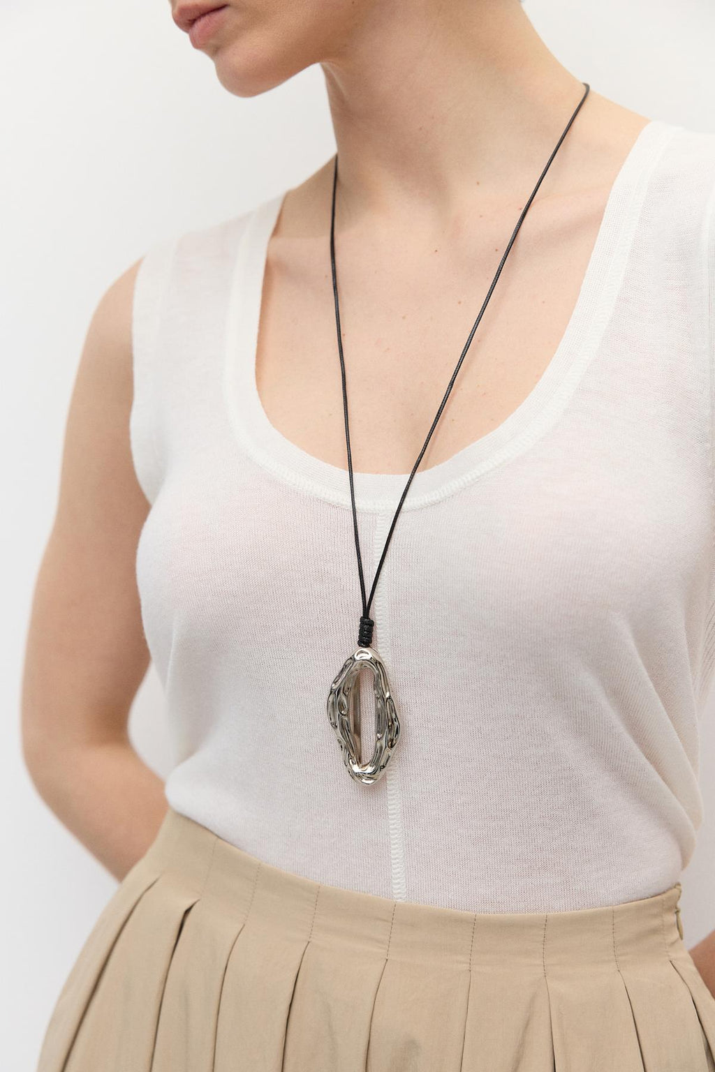 Textured Metal Pendant Silver Necklace