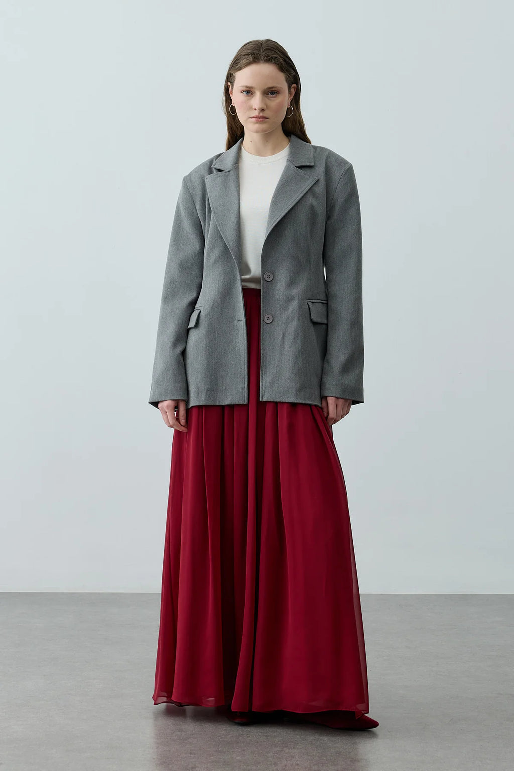 Gathered Draped Maxi Skirt Red