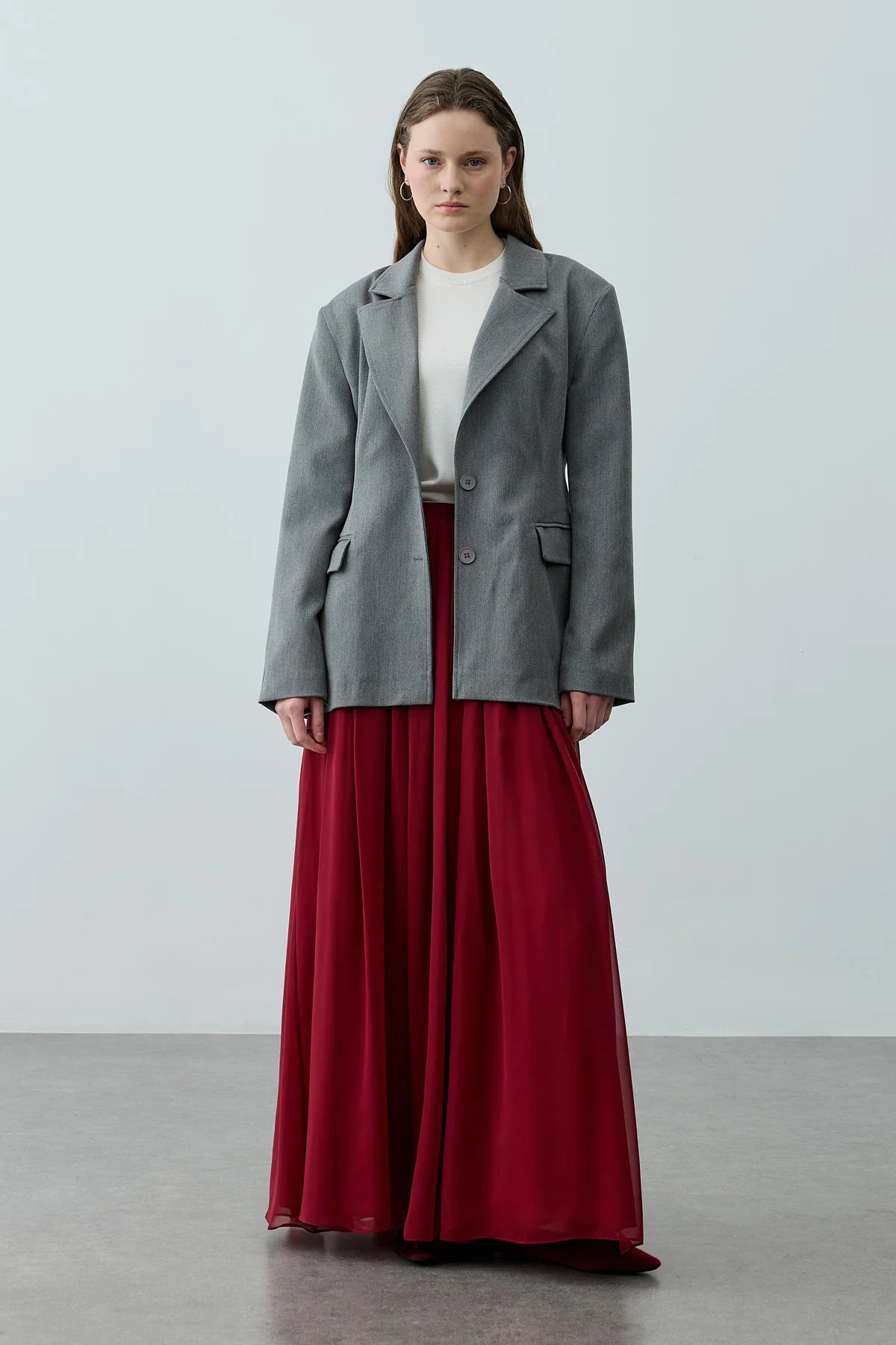 Gathered Draped Maxi Skirt Red