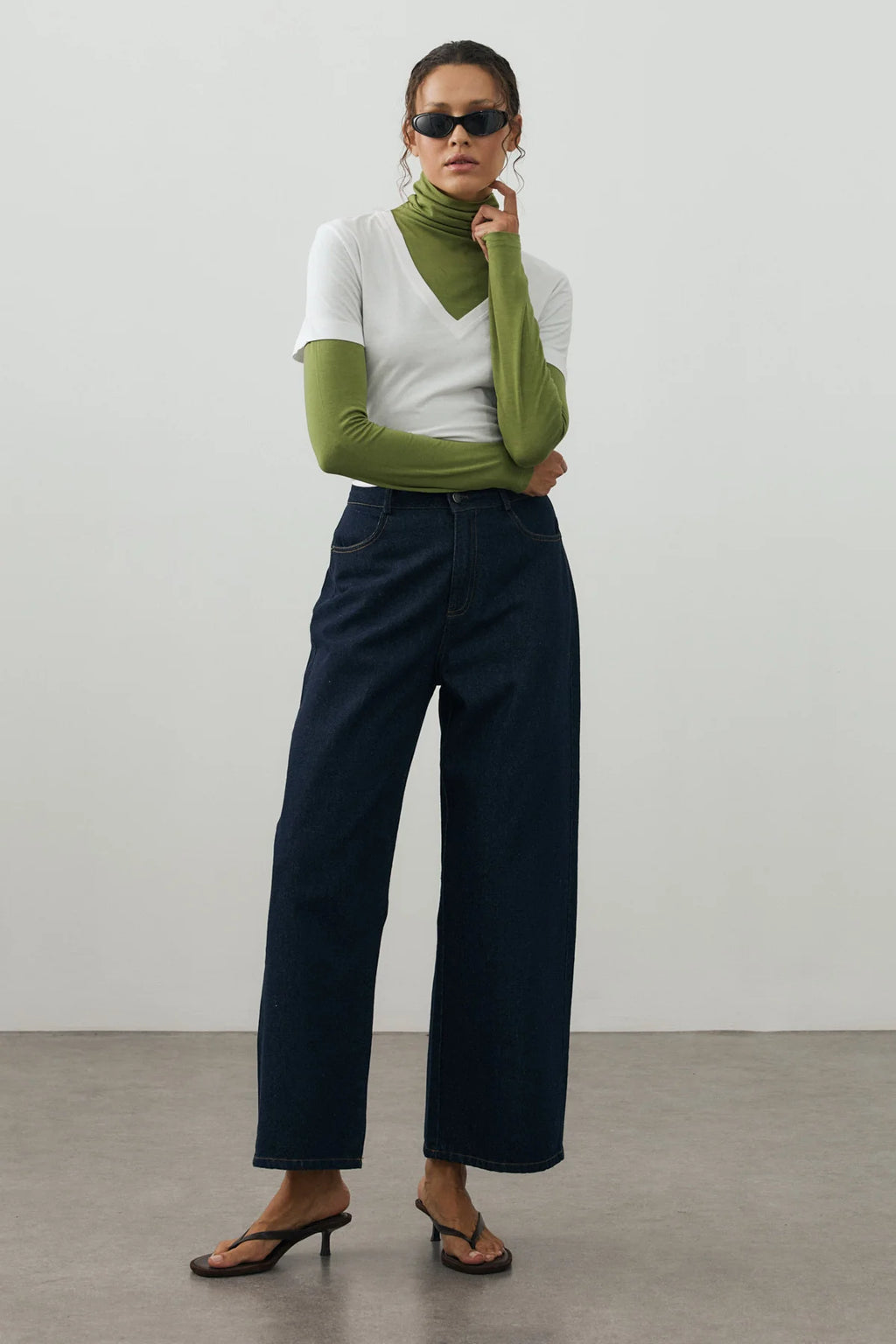 Ankle-Length Relaxed-Fit Denim Pants Dark Blue