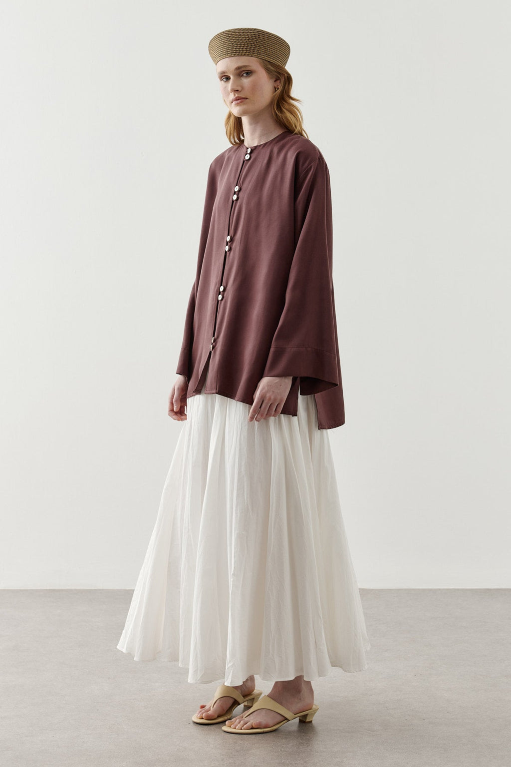 Tencel Tab-Detail Shirt Plum